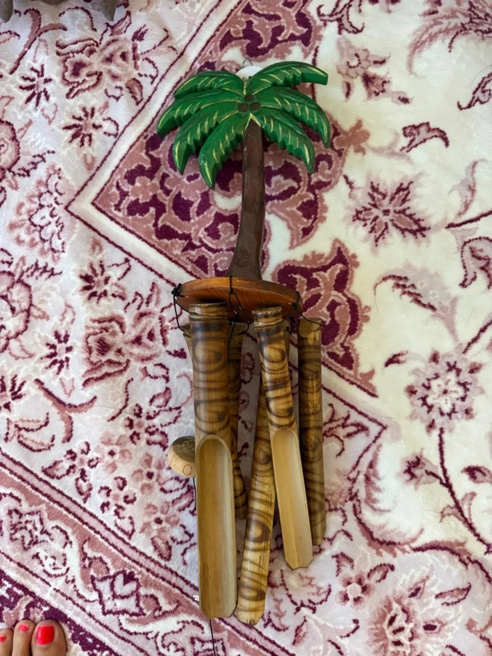 Tropical Palm Tree Bamboo Wind Chime - Green Palm Top - Picture 1 of 2